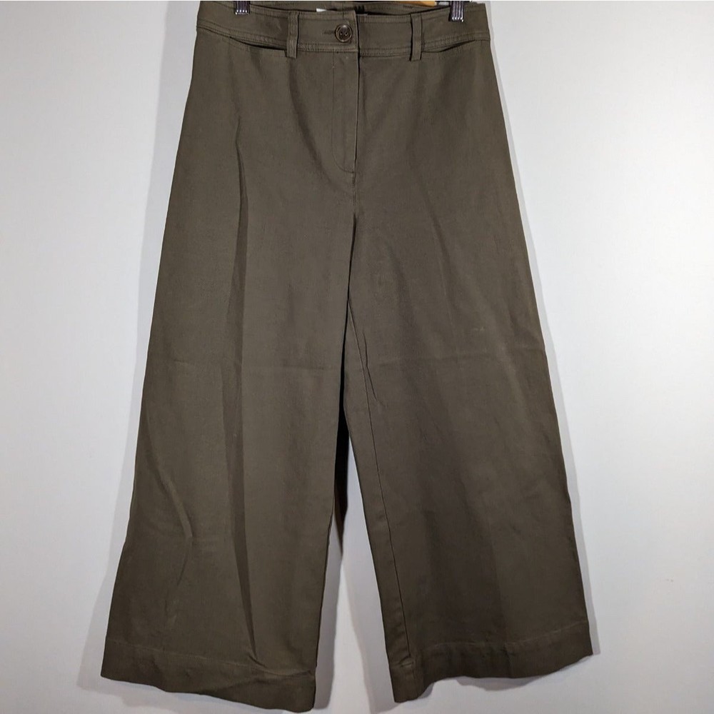 Trina Turk Olive Green Wide Leg High Waist Cropped Pants Women Size 6‎